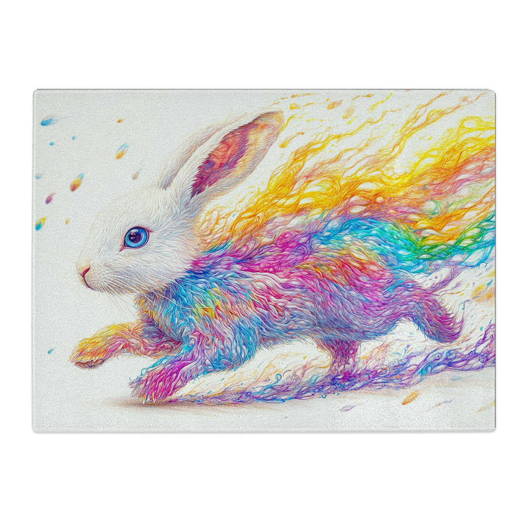 Rainbow Rabbit  Glass Chopping Board