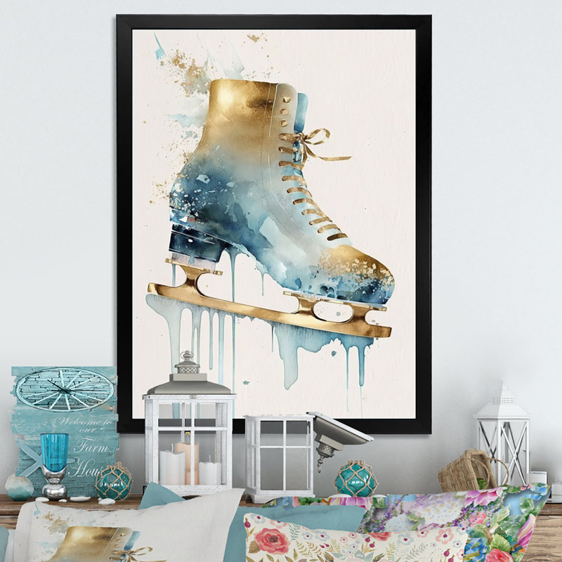Patinage artistique I - reproduction sur toile, L 16 po x H 32 po, Impression noire sur toile encadrée