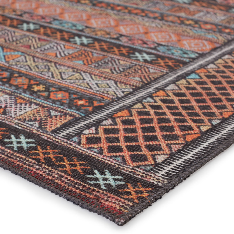 Tapis multicolore lavable à la machine en polyester tissé à la machine Southwestern, Tapis de couloir 2 pi 6 po x 10 pi