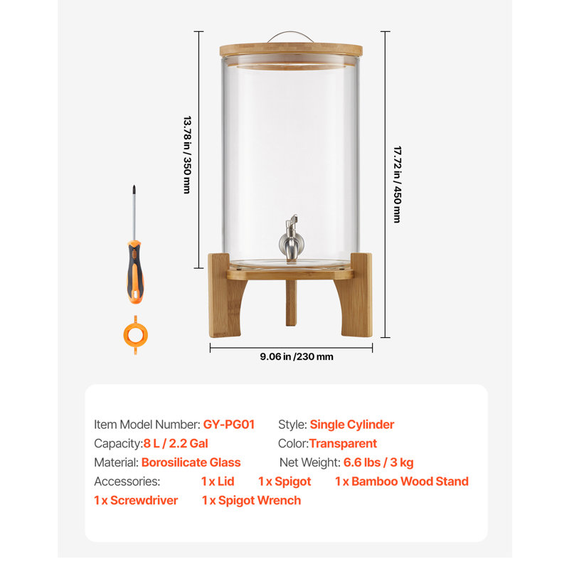 Drink Dispenser Beverage Dispenser for Parties Glass with Stand, 281.6