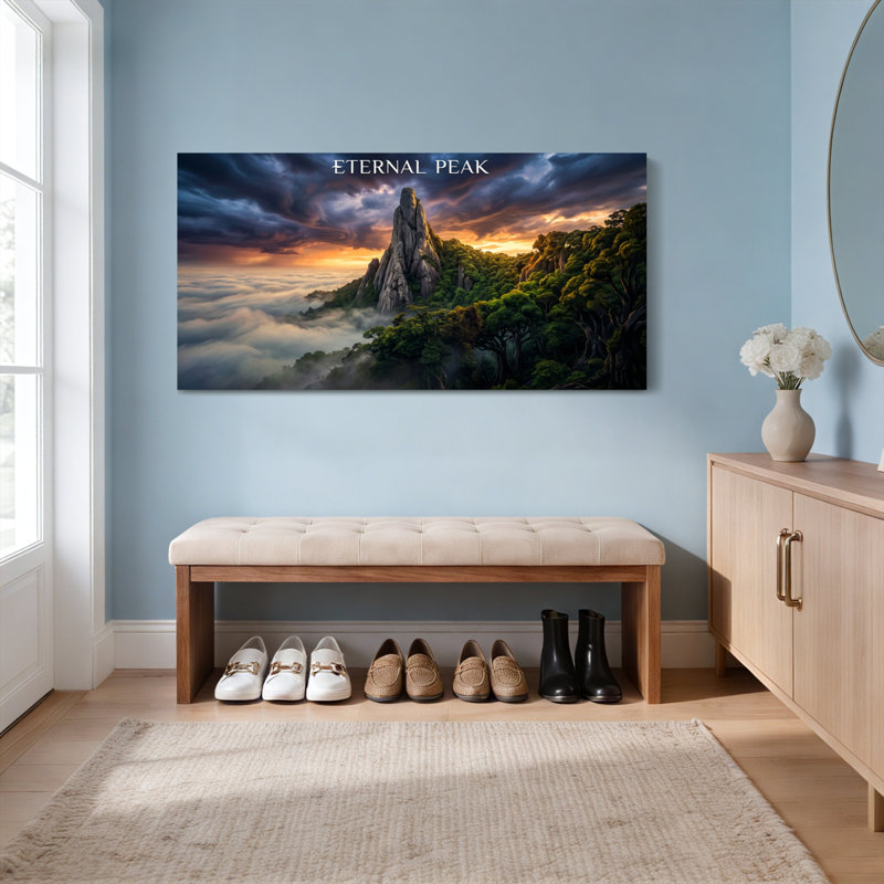 Ensemble de 1 tableau sur toile tendue représentant un paysage de montagne au sommet éternel, 3216