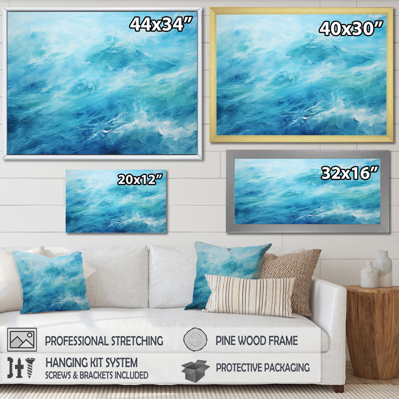 Azur bleu lagon horizon I - reproduction sur toile, Cadre flottant noir, H 30 po x l 40 po