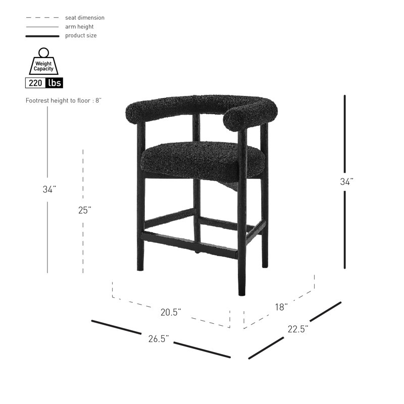 Katishia Boucle Counter Stool, Black, Stanton Black