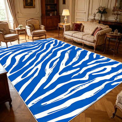 1PC Blue Zebra Stripe Print area rugs, Soft and Comfortable, easy-to-maintain, machine washable Indoor floor mat, suitable for living room, bedroom, dining area, entryway, backyard, patio, home office, Home Decor, Outdoor Decor.