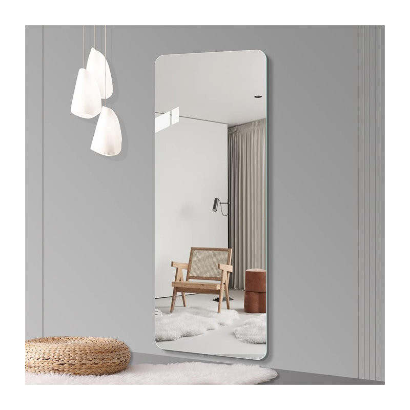 65 Inch Round Corner Full Body Mirror, Frameless Silver Wall Mirror with Explosion-Proof Glass for Living Room, Bedroom & Cloakroom - Modern Decorative Wall-Mounted Design