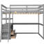 Lit mezzanine pleine grandeur gris avec bureau et tablette - Bois de pin robuste pour une chambre à coucher fonctionnelle-228614721-228614727