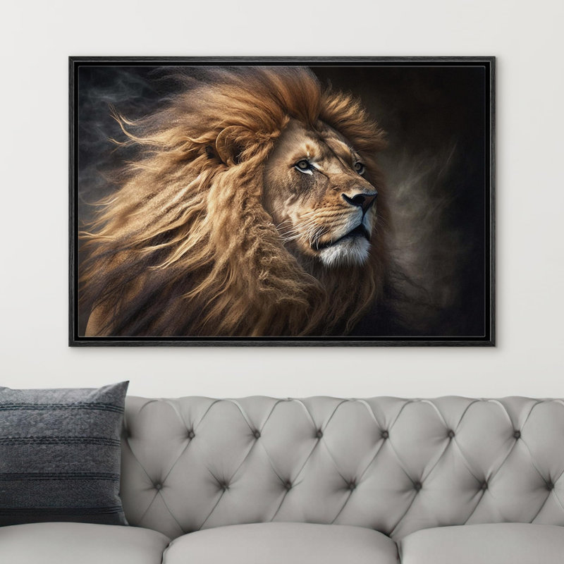 Animaux, lion, crinière de lion, jungle sur toile, Cadre noir, H 24 po x l 36 po x P 1,5 po