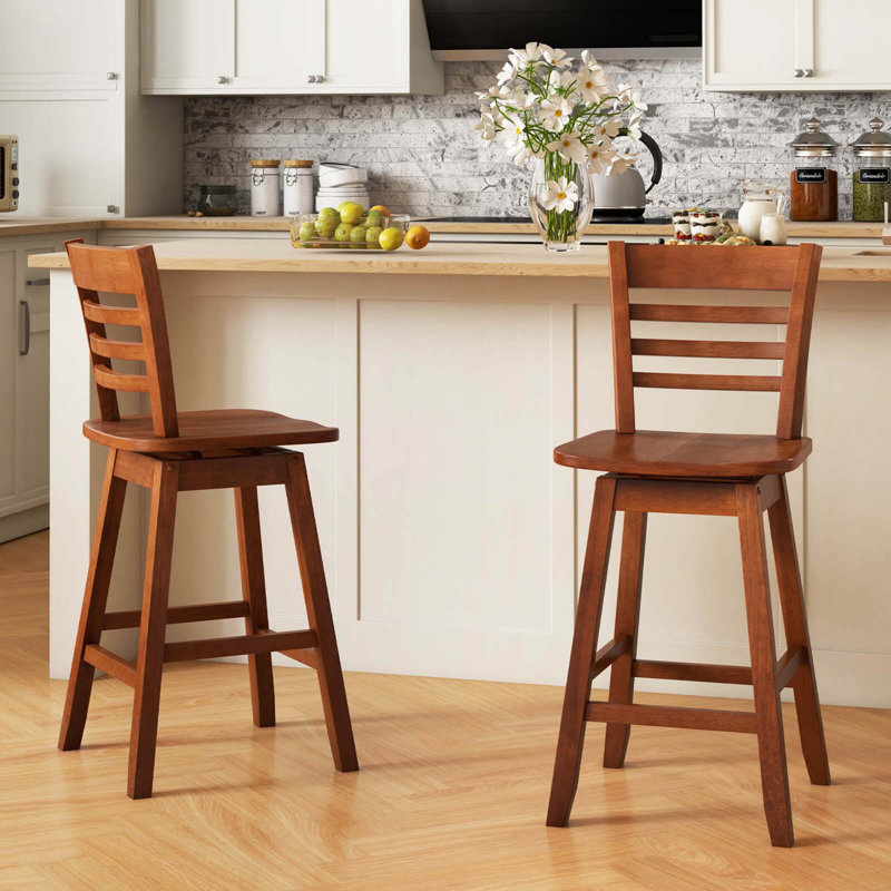 24.5" Counter Height Bar Chairs Swivel Bar Stools With Hollow Backrest, 2, Brown