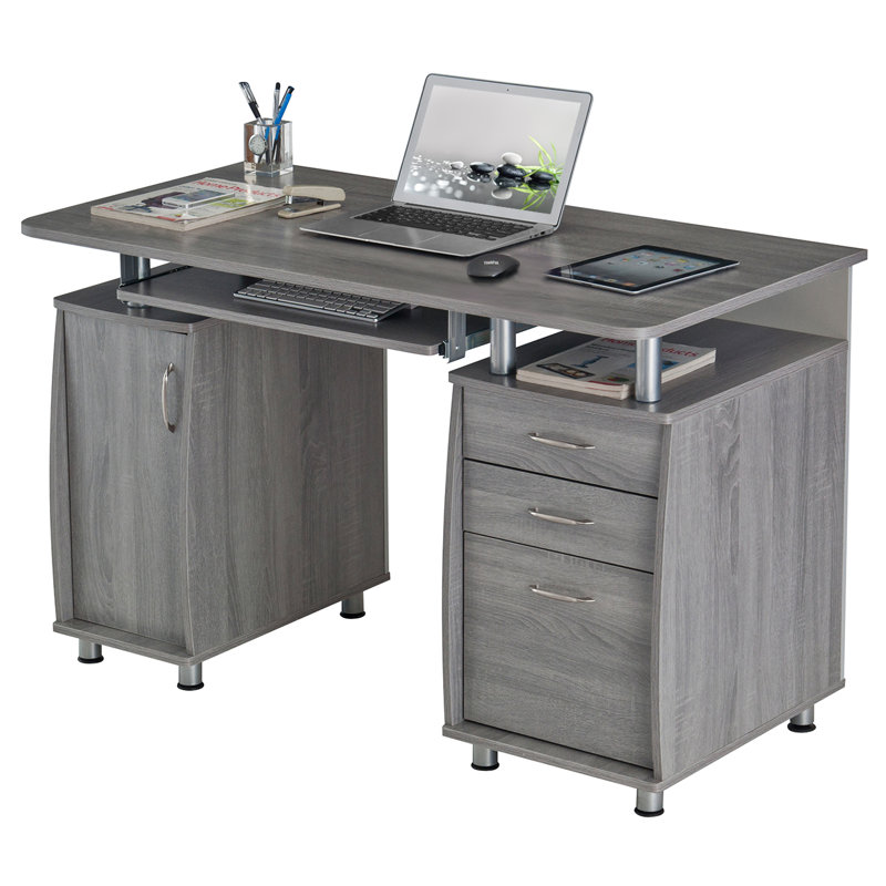 Bureau d'ordinateur avec rangement Techni Mobile, Gris