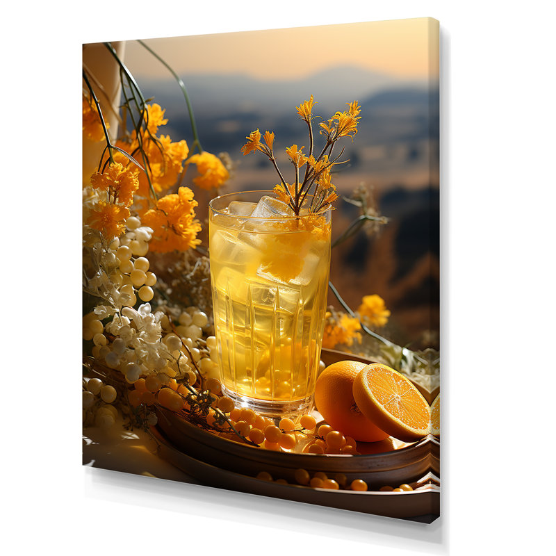 Cocktail jaune ensoleillé paille tequila I - Art mural cocktails, H 32 po x l 16 po x P 1 po