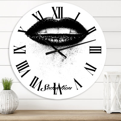 Monochrome Black Woman Lips - Modern wall clock