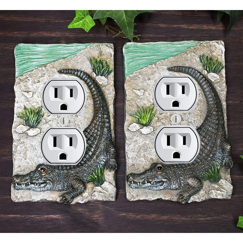 Ebros Set Of 2 Wildlife Bayou Wetlands Swamp Alligator Wall Electrical Switch Outlet Cover Plate Han