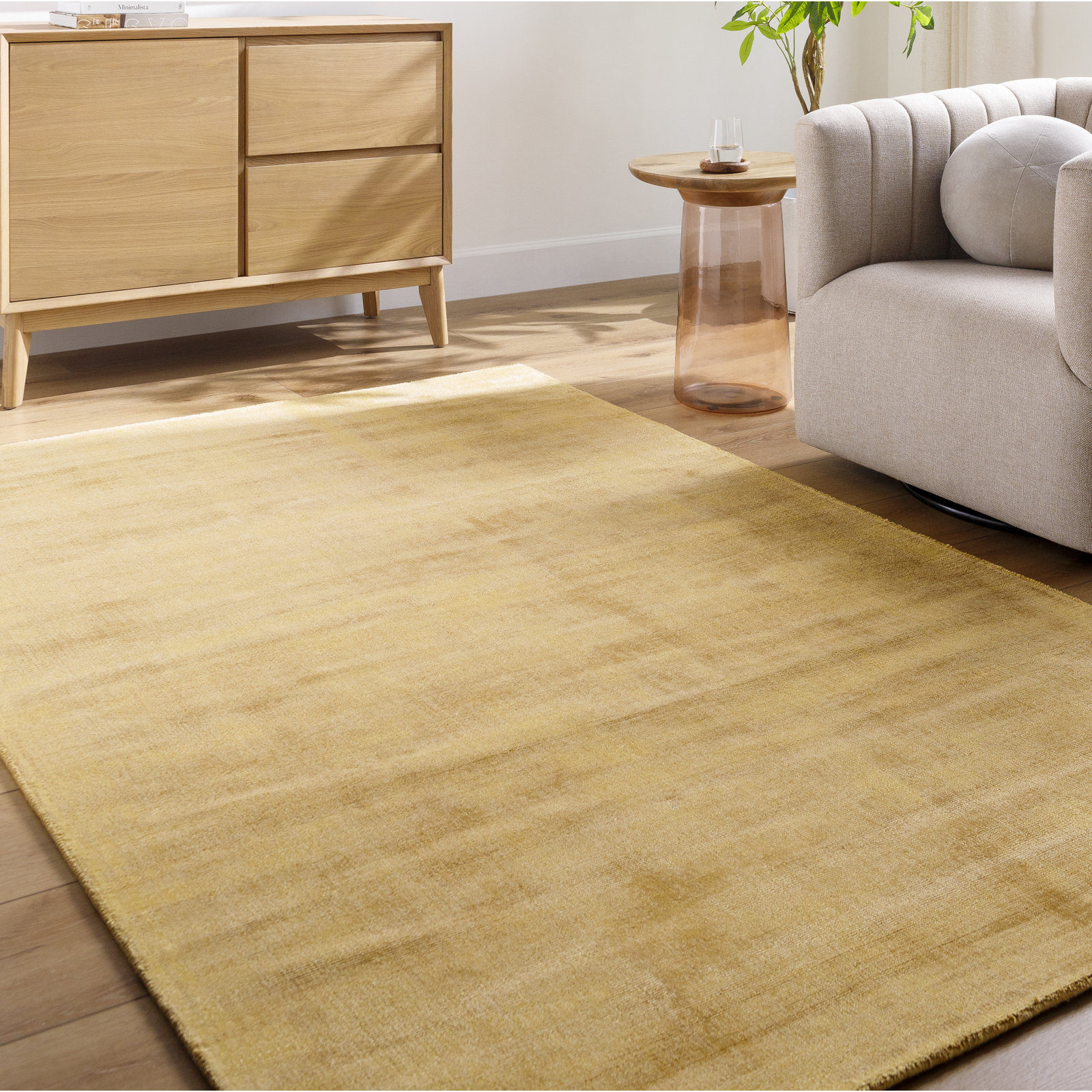 Fennel Hand Loomed Viscose Yellow Rug, Rectangle 5' x 8'