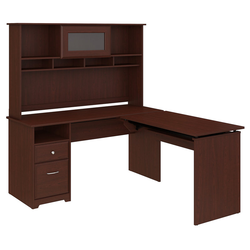 Shelonda Adjustable L-Shaped Computer Desk, Harvest Cherry, 29.96" H x 60" W x 23.19" D