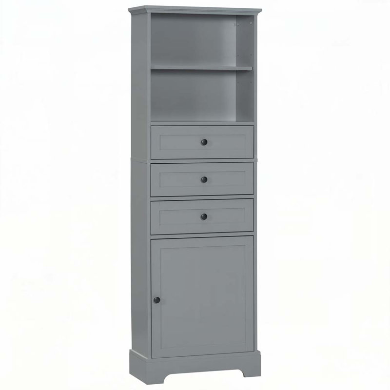 Armoire de rangement avec 3 tiroirs et tablettes réglables pour la salle de bain, Gris