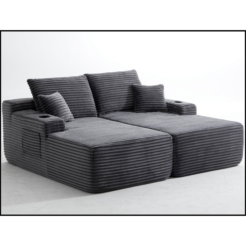 Chaise longue en L avec assise profonde et coussin moelleux, Gris