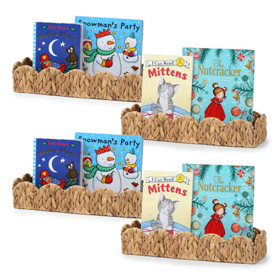  Set of 4 Scalloped Water Hyacinth Book Shelf for Books, Toys, Photo Frames, Nursery decor