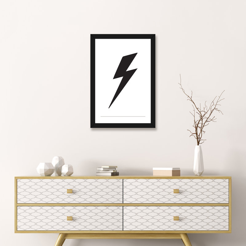 Lightning Bolt - impression d'art graphique, H 24 po x l 16 po x P 1 po, Blanc, Papier encadré noir