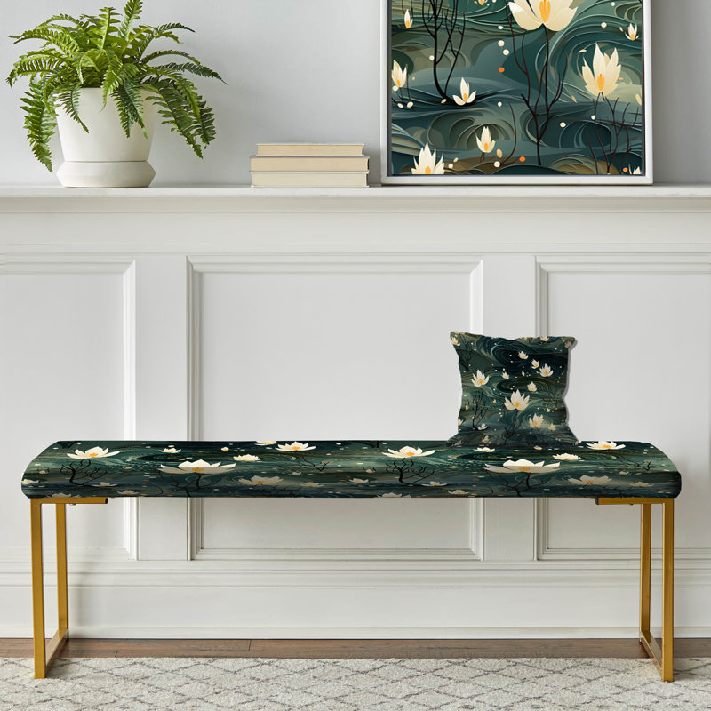 Blanc et vert lotus zen tranquille - banc rembourré botanique doré
