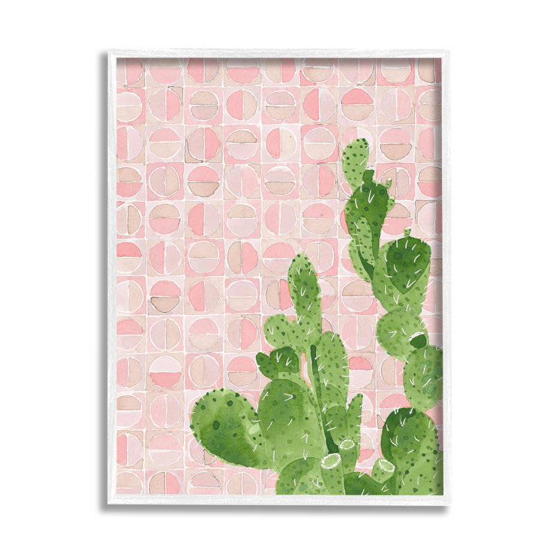 Motif géométrique abstrait cactus, Giclée encadrée blanc bord de mer, H 20 po x l 16 po x P 1,5 po