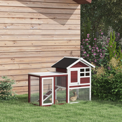 Rabbit Hutch Bunny Cage Outdoor Wooden House withTray & Ramp Brown