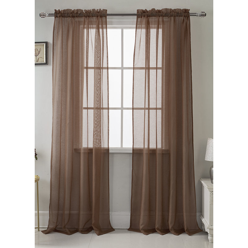 Panneau de rideau transparent simple de couleur unie avec passe-tringle Landose, Chocolat, l 55 po x L 90 po