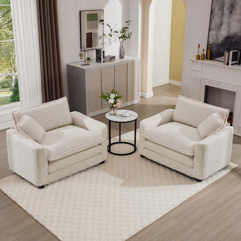 Fauteuil en velours côtelé 2 pièces, Beige
