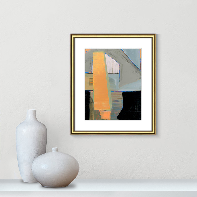 «Castellini Orange Pinstripe I» par Cartissi - peinture encadrée, H 20,25 po x l 17,25 po x P 0,88 po, Cadre doré