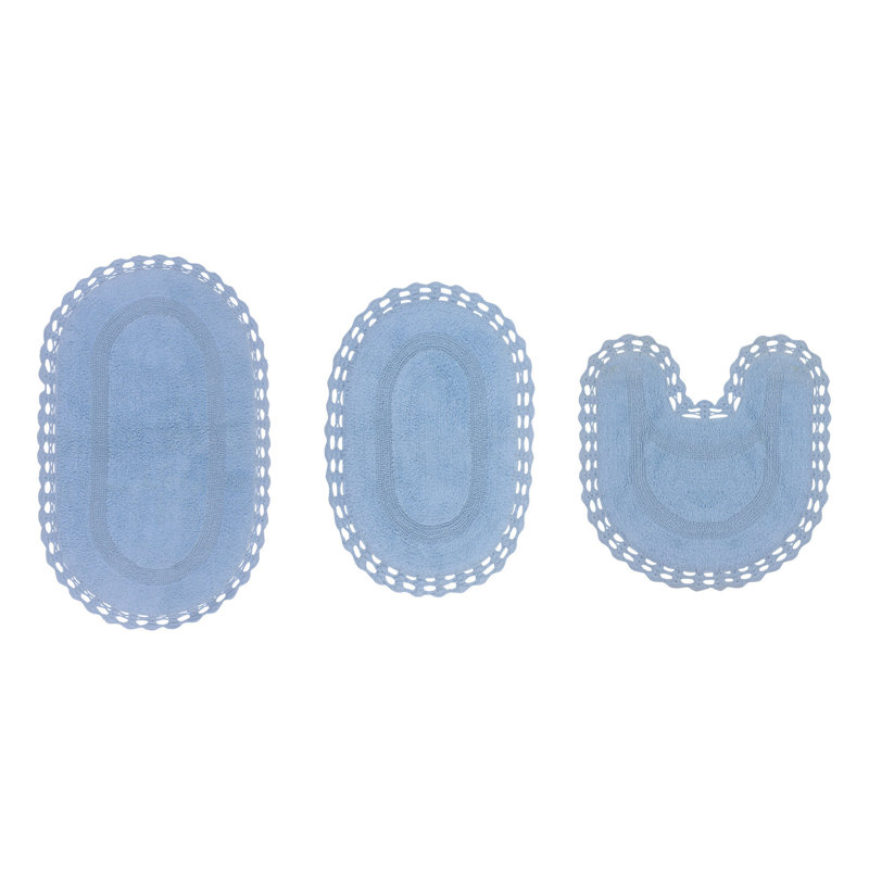 Tapis de bain réversible 100% coton lavable à la machine Hampton (ensemble de 3), bleu