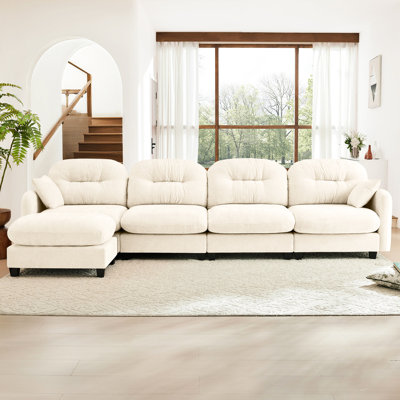 Canapé 4 pièces beige, chenille douce, conception ergonomique, coussin de canapé modulaire de haute qualité pour agencement de salon, coussins de lecture de coin