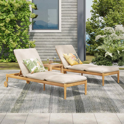 Outdoor Chaise Lounge Acacia Wood Wheels Natural Design