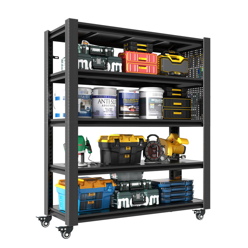 72"H Heavy Duty 5 Tier Metal Rack With And Movable , 400Lbs Per Shelf, Adjustable Design, Ideal For Kitchen Storage Shelving Unit Swivel 2000Lbs Total Capacity, 23.6"D X 47.2"W, 10 - Minute