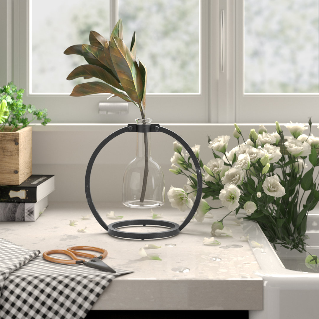 Alan 8" Clear and Black Glass and Metal Abstract Cylinder Table Vase Laurel Foundry Modern Farmhouse®