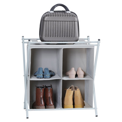 Porte-bagages pliable à 4 cubes, support de valise portable gris avec tablettes de rangement, porte-bagages d'invité pour chambre à coucher, hôtel, dortoir