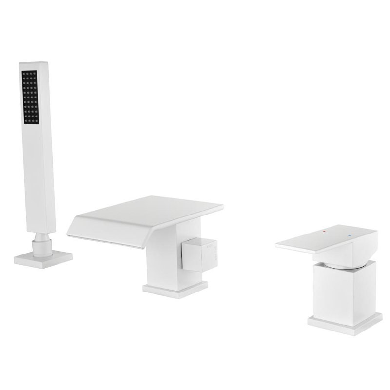 Robinet de baignoire romaine en laiton à fixation sur le comptoir avec douche à main, Blanc