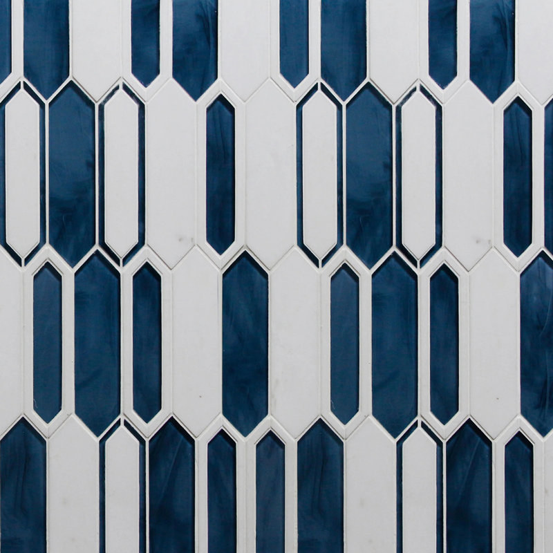 14-In X 10-In Thassos Marble With Inkjet Glass Mosaic Wall Tile(0.97-Sq. Ft/ Piece)