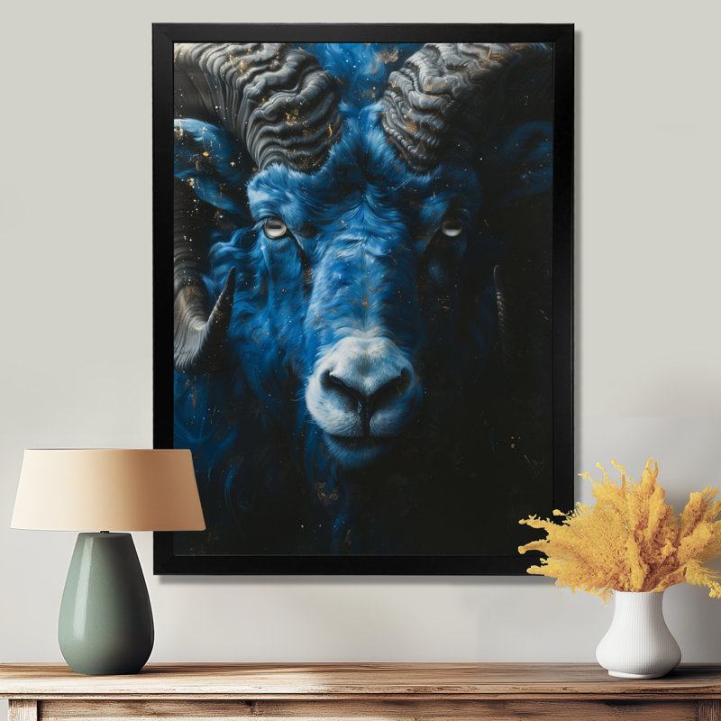 «Blue Gray Astrology Celestial Courage Aries», reproduction d'art astronomique murale, Cadre simple noir, bois massif