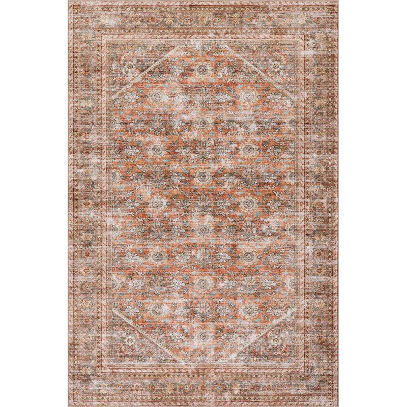 Sivanya Floral Washable Area Rug, Rectangle 8' x 10'
