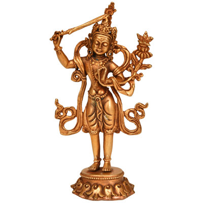 Handcrafted Nepalese Manjushri Buddhist Statue - Tibetan Wisdom Deity with Flaming Sword & Lotus, Traditional Copper Meditation Home Decor, Spiritual Altar Centerpiece