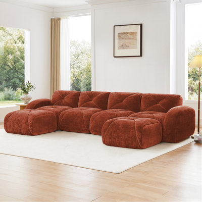 Canapé en forme de U sans os, conception capitonnée, fond en éponge haute densité 32D, conception antidérapante, aucun assemblage requis, combinaison libre, repose-pieds mobiles pour le salon, cinéma maison, brun rouge