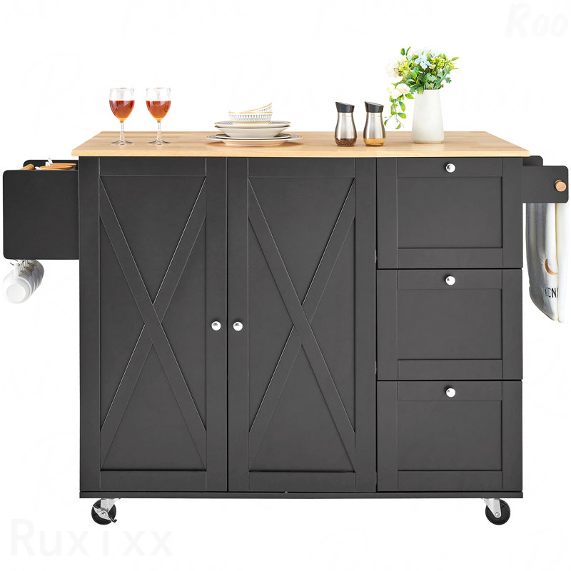 Armoire de rangement sur roulettes avec tiroir et tablettes pour îlot de cuisine