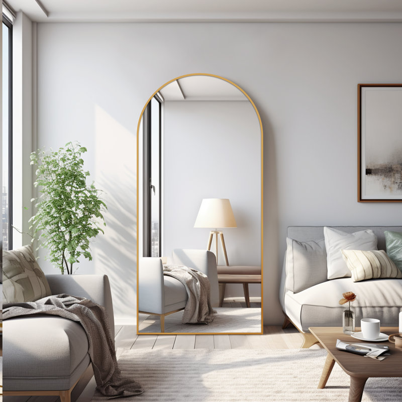 Alirra Metal Flat Floor Mirror, Gold, 71" x 31"