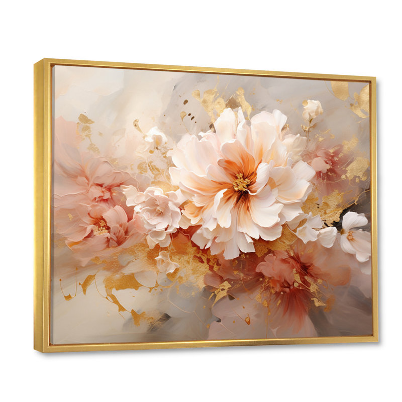 «Blossoming White Peony Flower - Flowers», reproduction sur toile, H 34 po x l 44 po x P 1,5 po, Cadre flottant doré