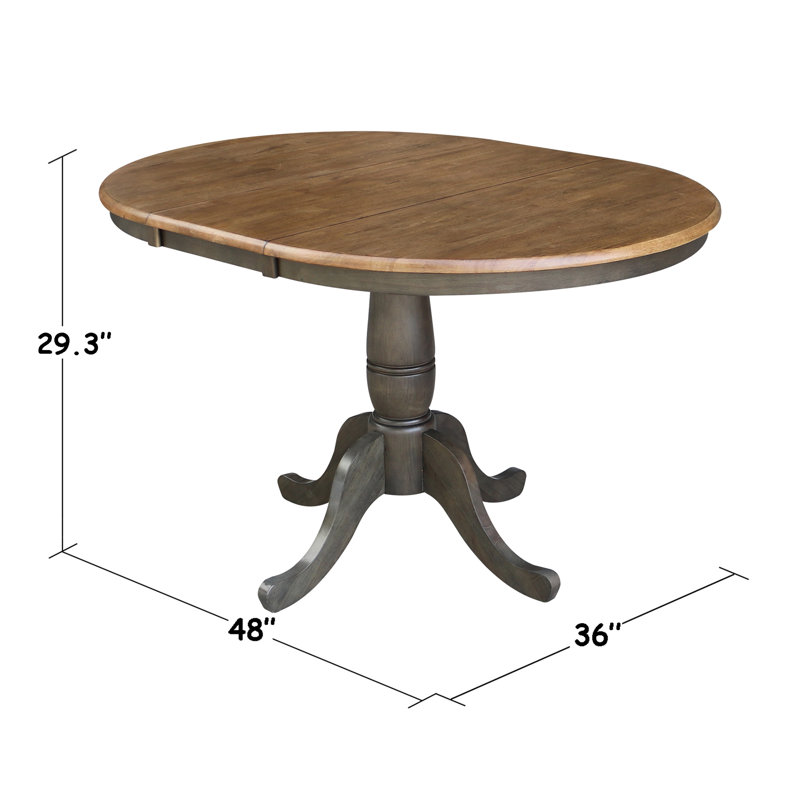 Gadmann Pedestal Extendable Solid Wood Dining Set, Hickory/Washed Coal, 3 Pieces: Table, 2 Chairs