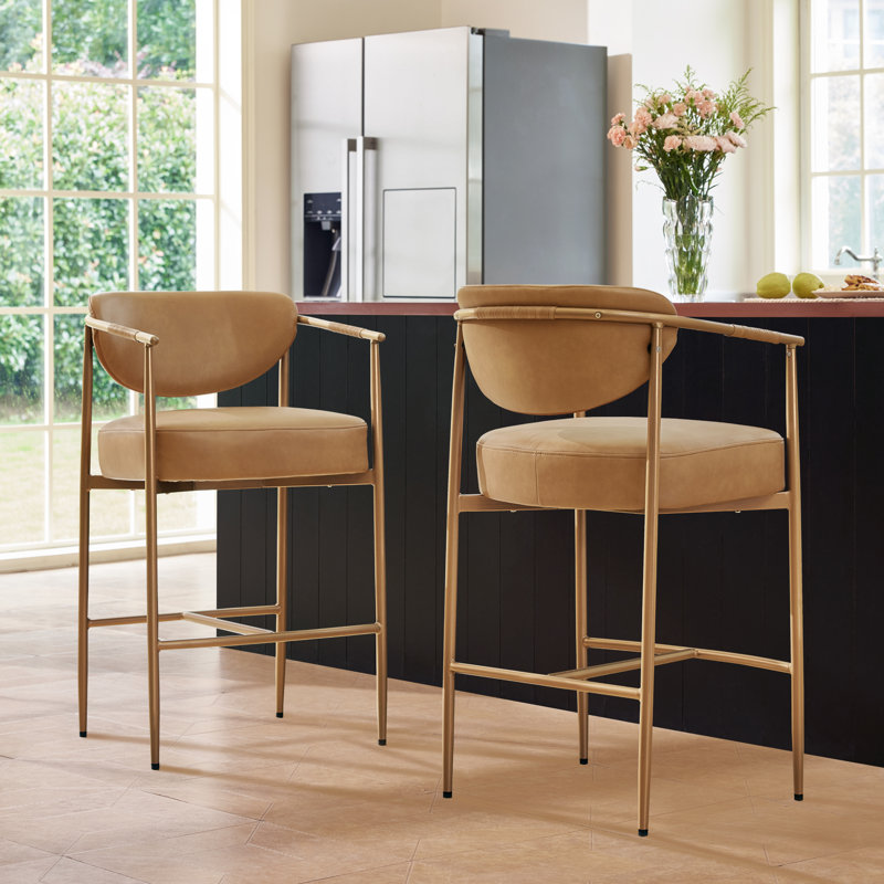 27'' Upholstered Counter Stool With Arm, Brown