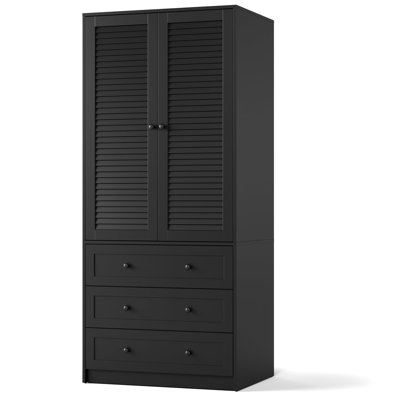 Armoire Wardrobe Closet with Drawers, 69.5" Wooden Wardrobe Cabinet with Hanging Rod, 2 Doors Clothing Storage Cabinet by Highland Dunes