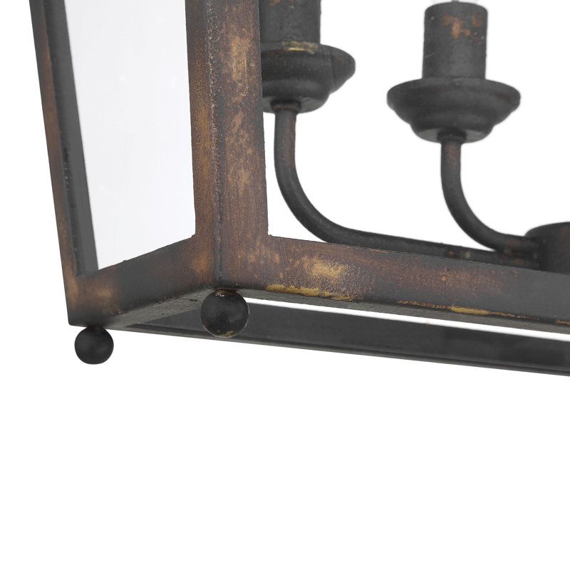 Luminaire suspendu linéaire 8 lumières Aramie en fer noir antique avec verre transparent, Fer noir antique