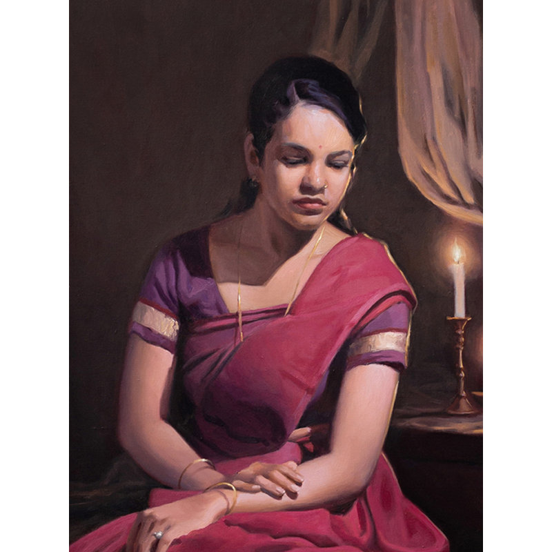 Une belle femme tranquille | Huile sur toile | Par Mahesh Soundatte