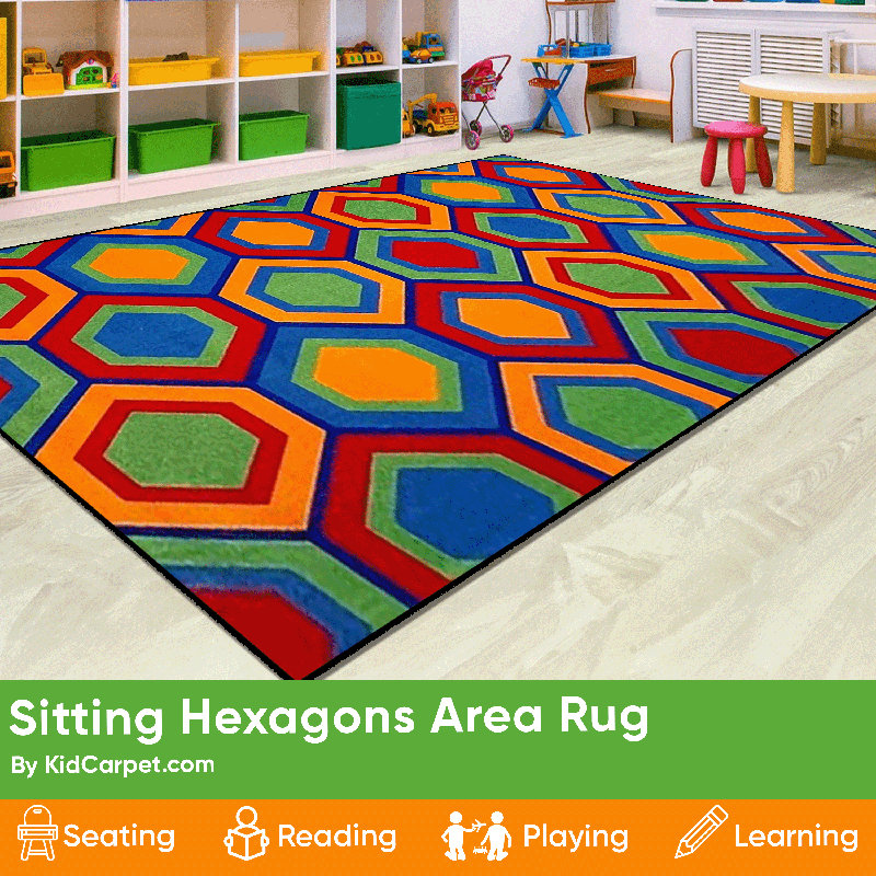 KidCarpet.com Sitting Hexagons Seating Grid Classroom Rug, 8'x12' Rectangle - Class 1 Fire Rated, Oeko-Tex certified commercial-grade nylon seating grid rug - defined squares for classroom management