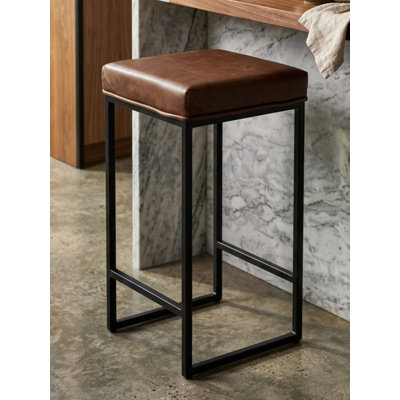 Tabouret de bar grand avec cuir brun